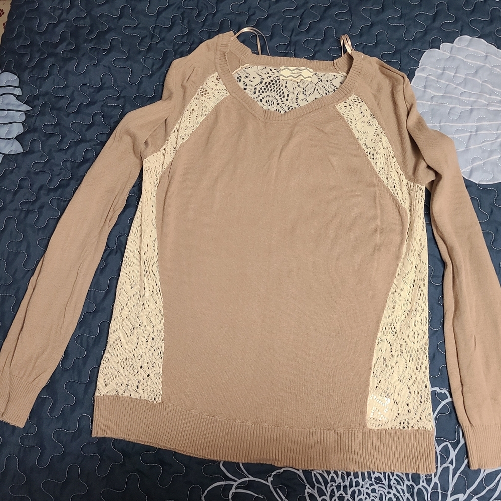 Juniors Tan Lace Sweater